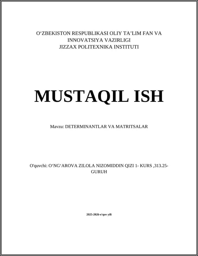 DETERMINANTLAR VA MATRITSALAR
