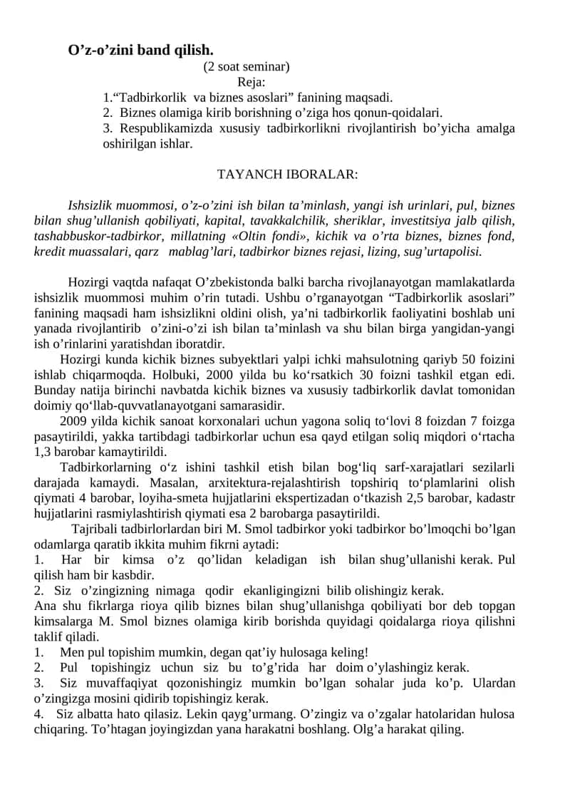 Tadbirkorlik va Biznes Asoslari
