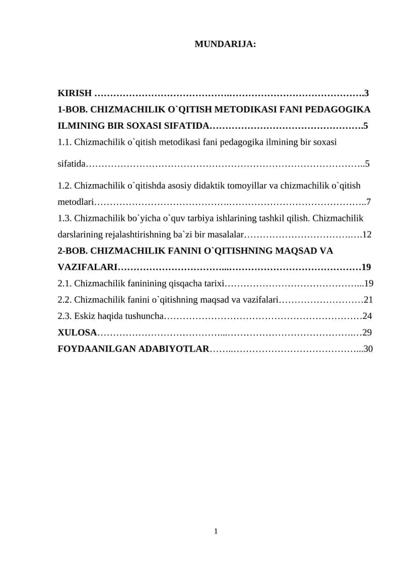 CHIZMACHILIK FANINI O`QITISHNING MAQSAD VA VAZIFALARI