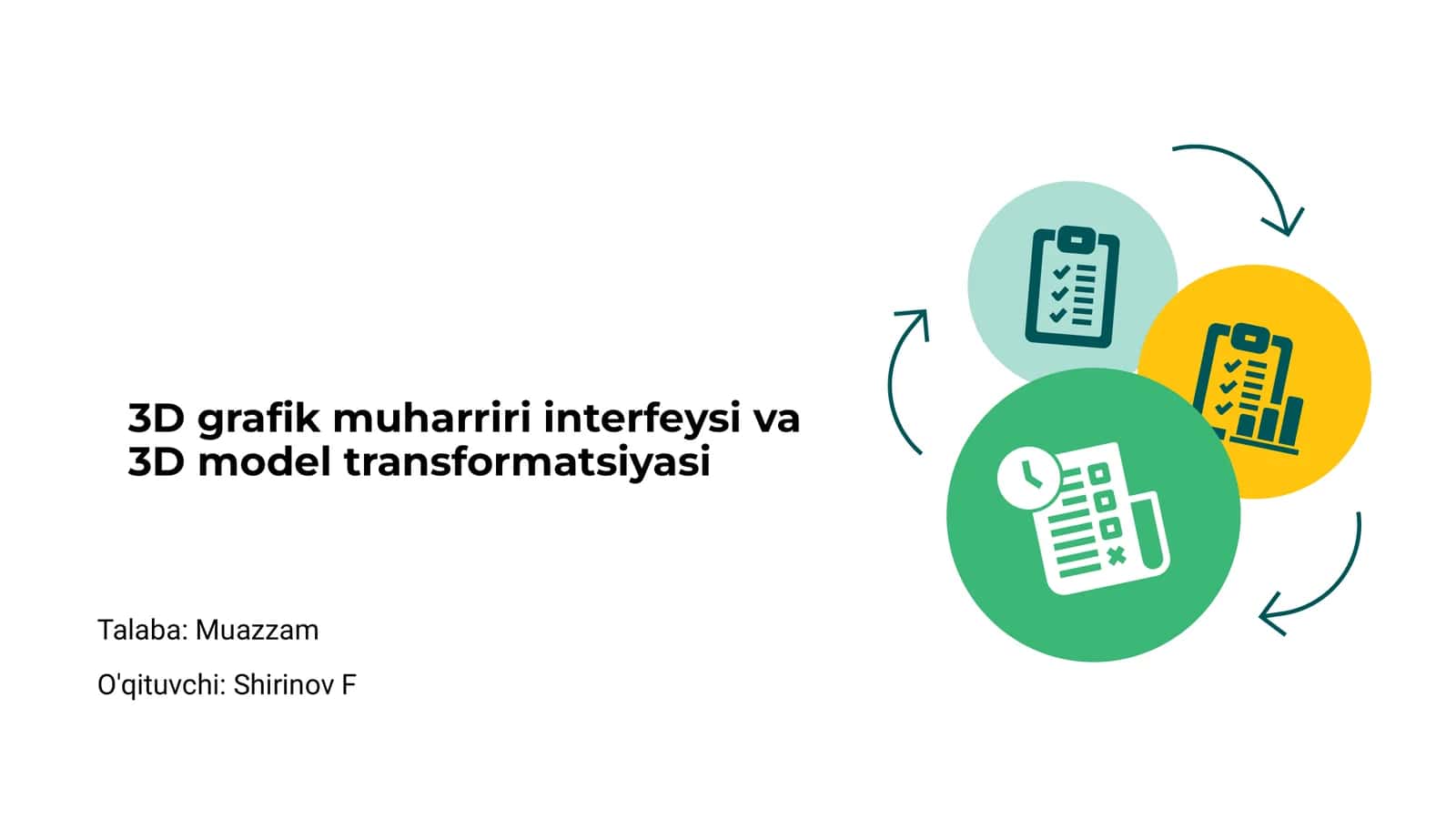 3D grafik muharriri interfeysi va 3D model transformatsiyasi