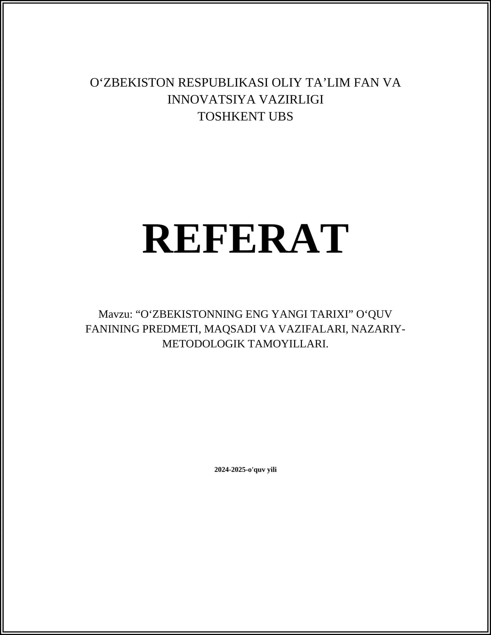 "O‘zbekistonning eng yangi tarixi" Referat