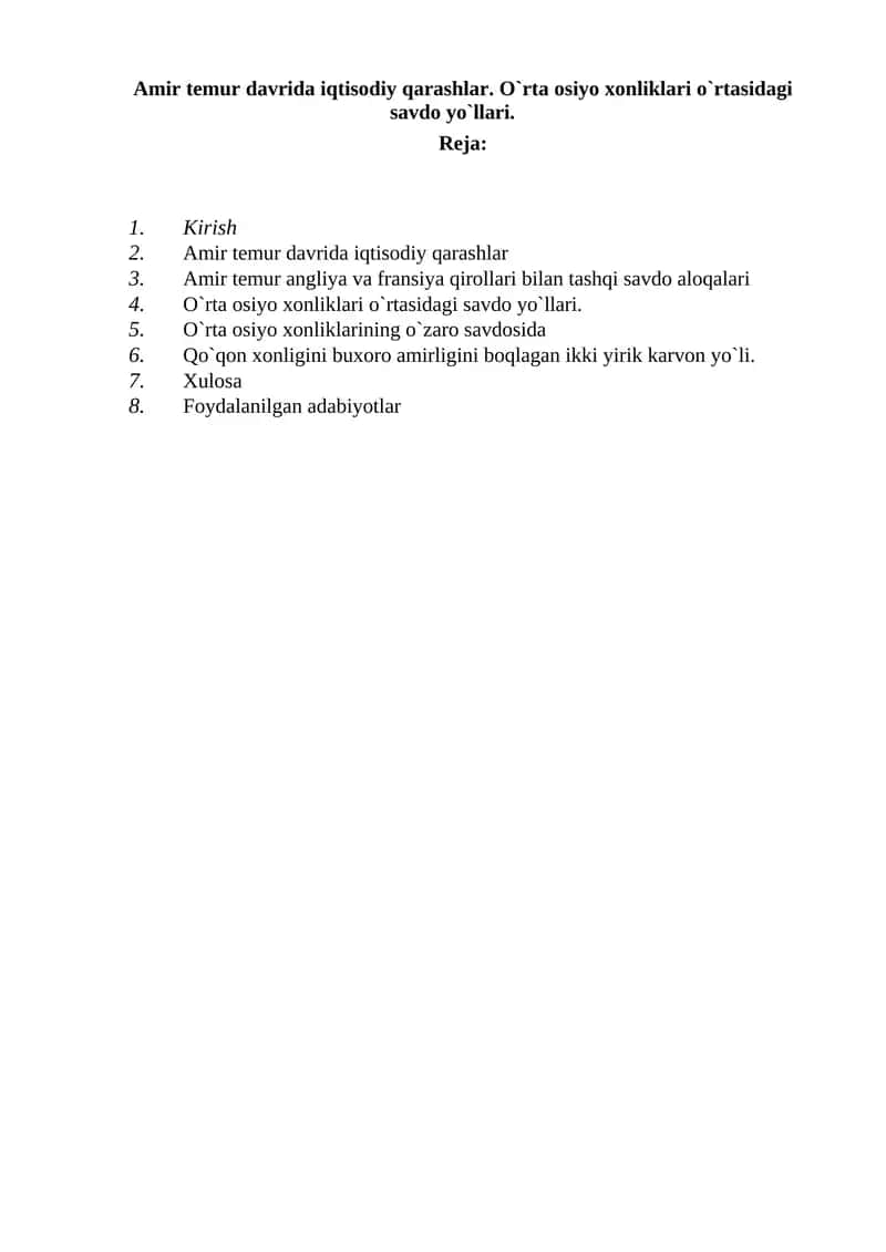 Amir Temur davrida iqtisodiy qarashlar