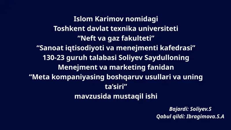 Meta Kompaniyasi Boshqaruv Usullari