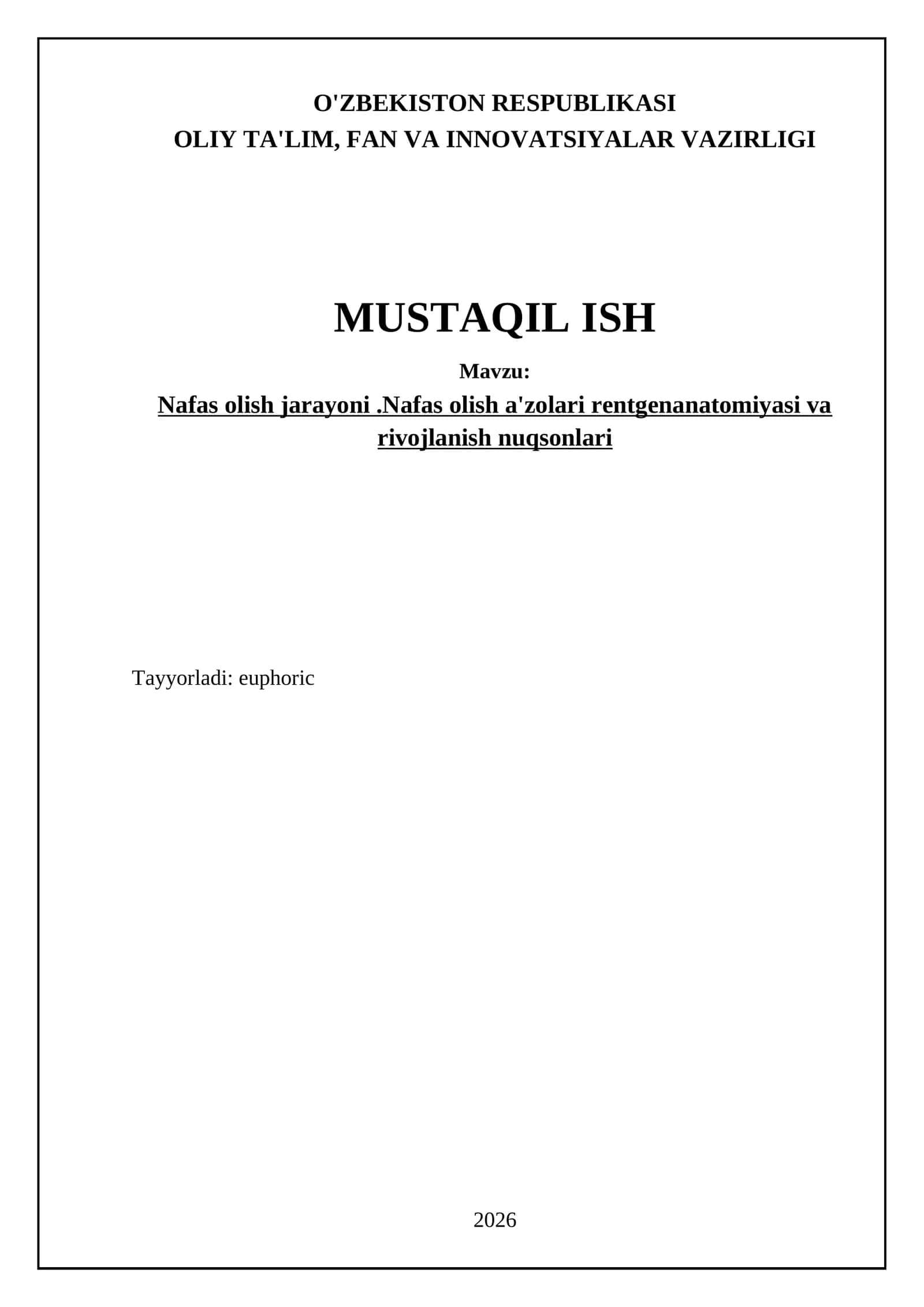 Nafas olish jarayoni buzilishlarining rentgenologik diagnostikasi