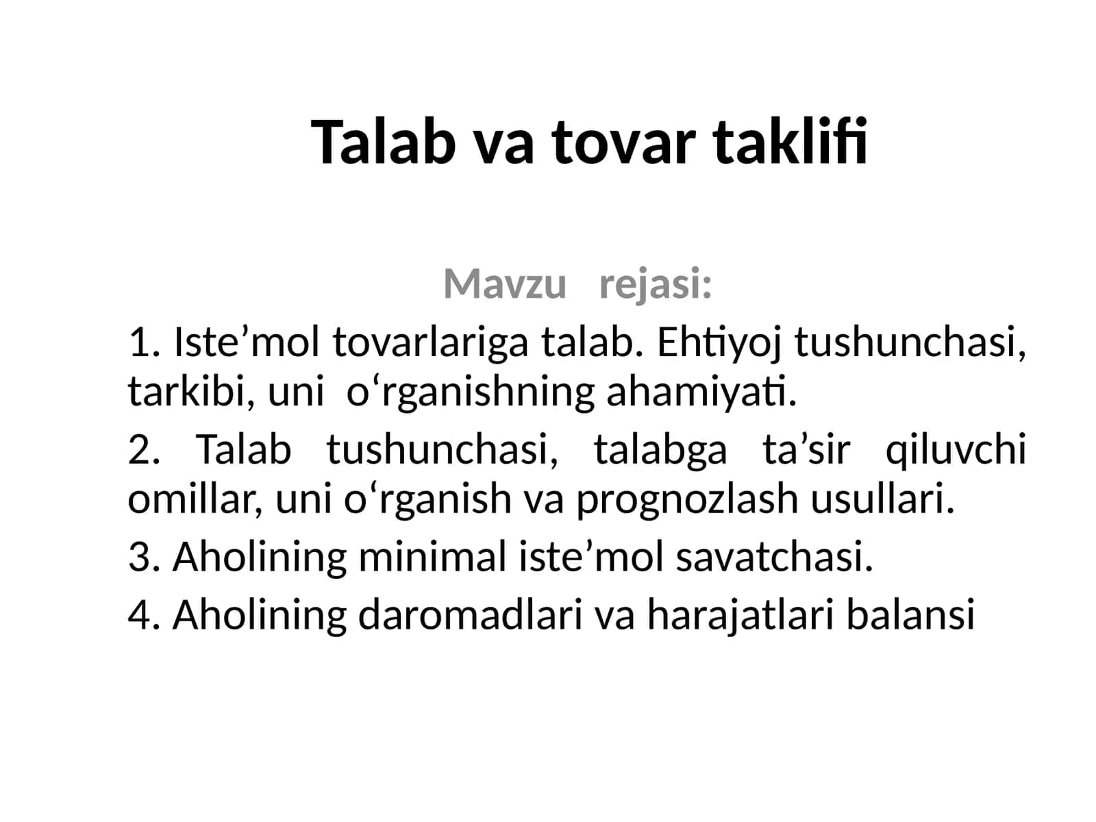 Talab va tovar taklifi 1