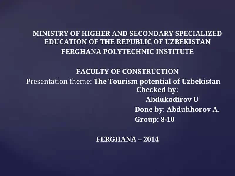 The Tourism potential of Uzbekistan