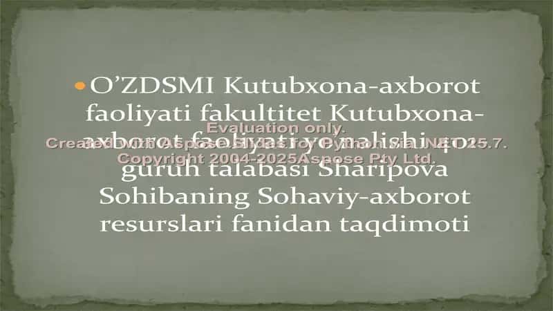 O’ZDSMI Kutubxona-axborot faoliyati