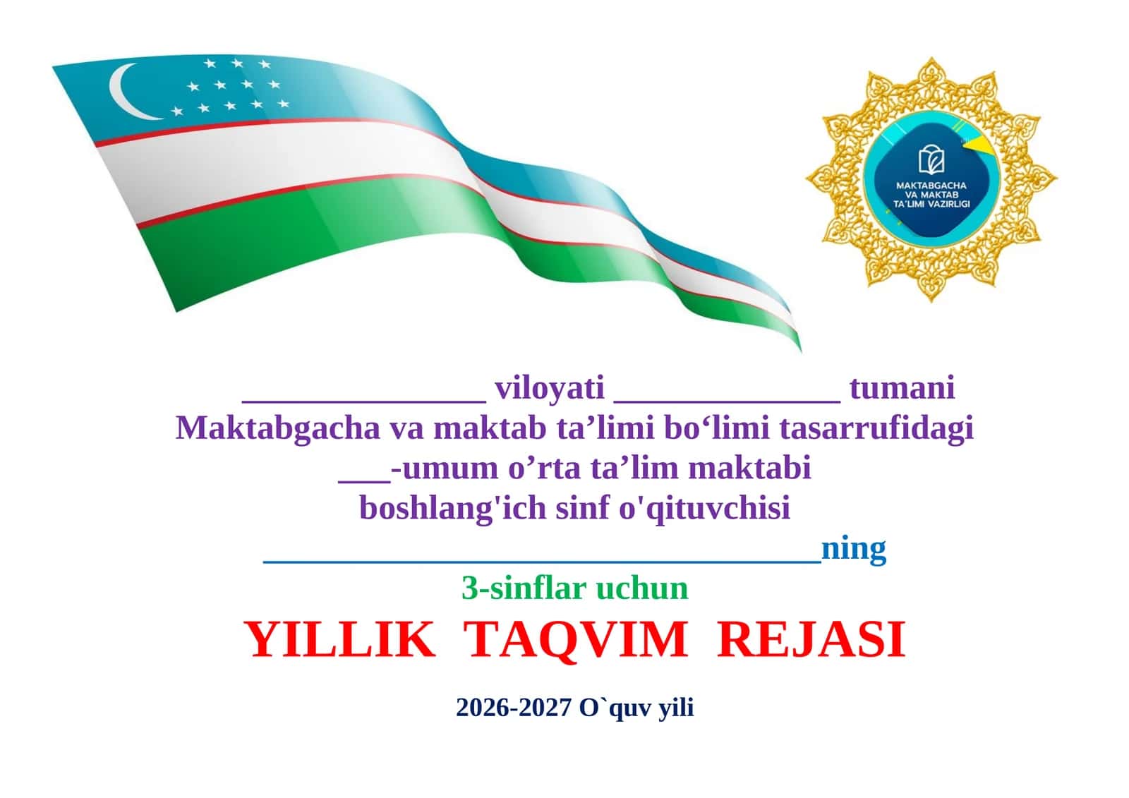 YILLIK TAQVIM REJASI 2026-2027