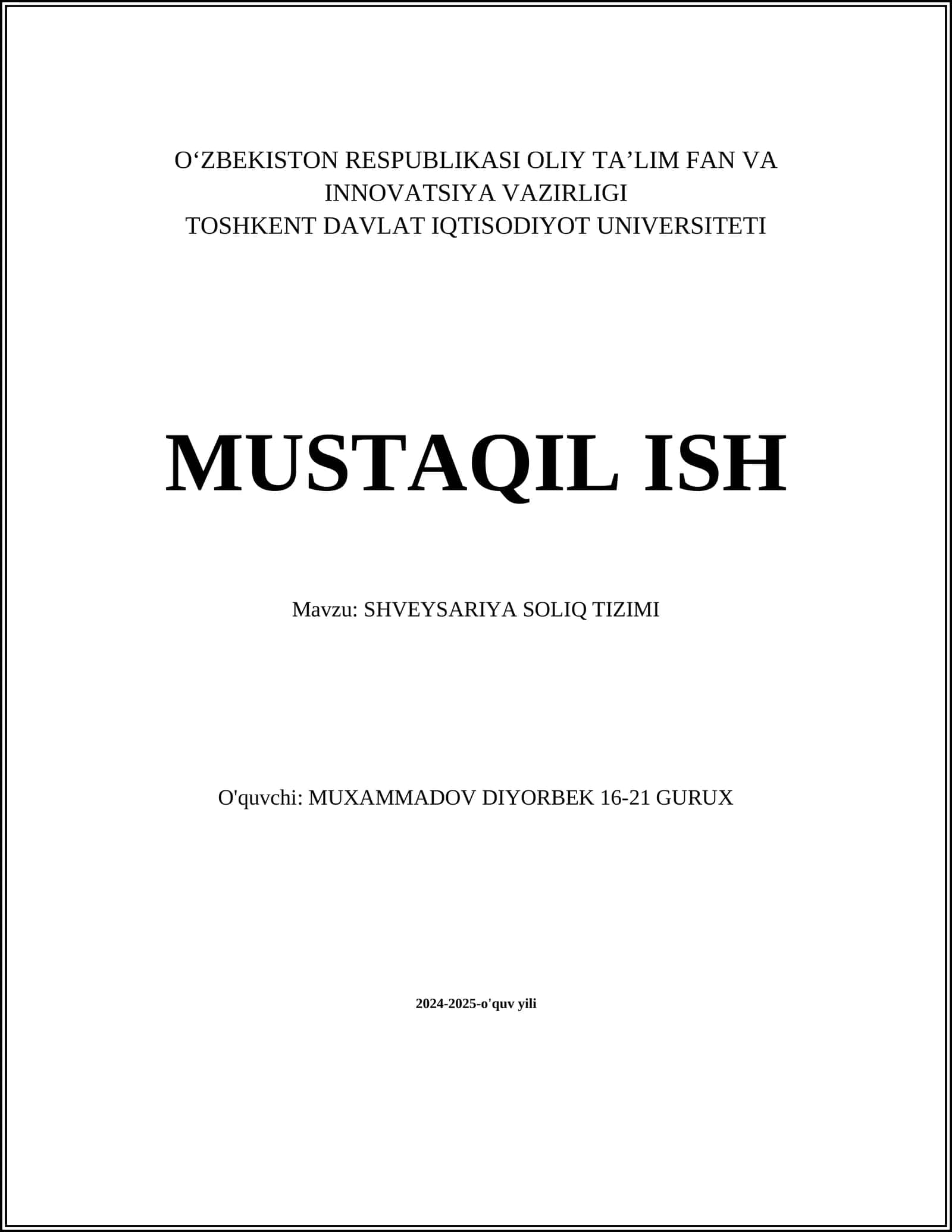 SHVEYSARIYA SOLIQ TIZIMI