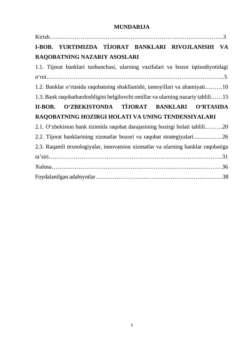 Yurtimizda tijorat banklari o‘rtasida raqobat va uning hozirgi holati tahlili
