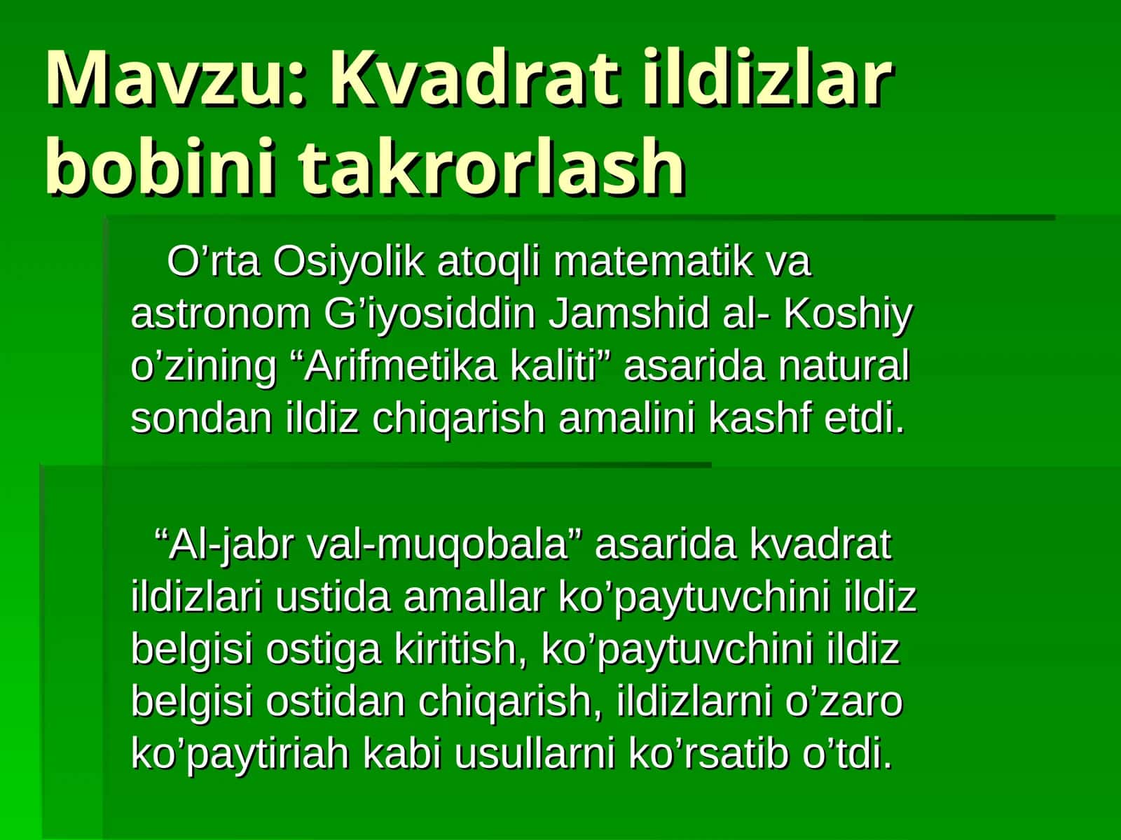 Kvadrat ildizlar bobini takrorlash