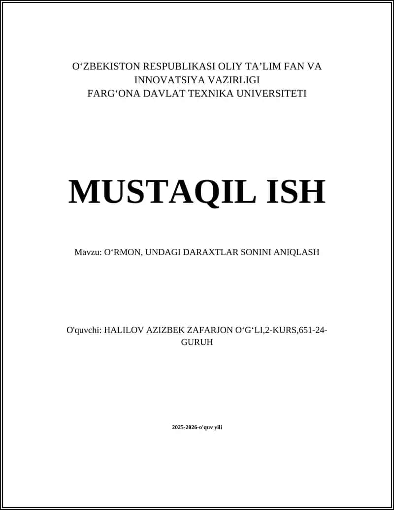 O‘RMON, UNDAGI DARAXTLAR SONINI ANIQLASH