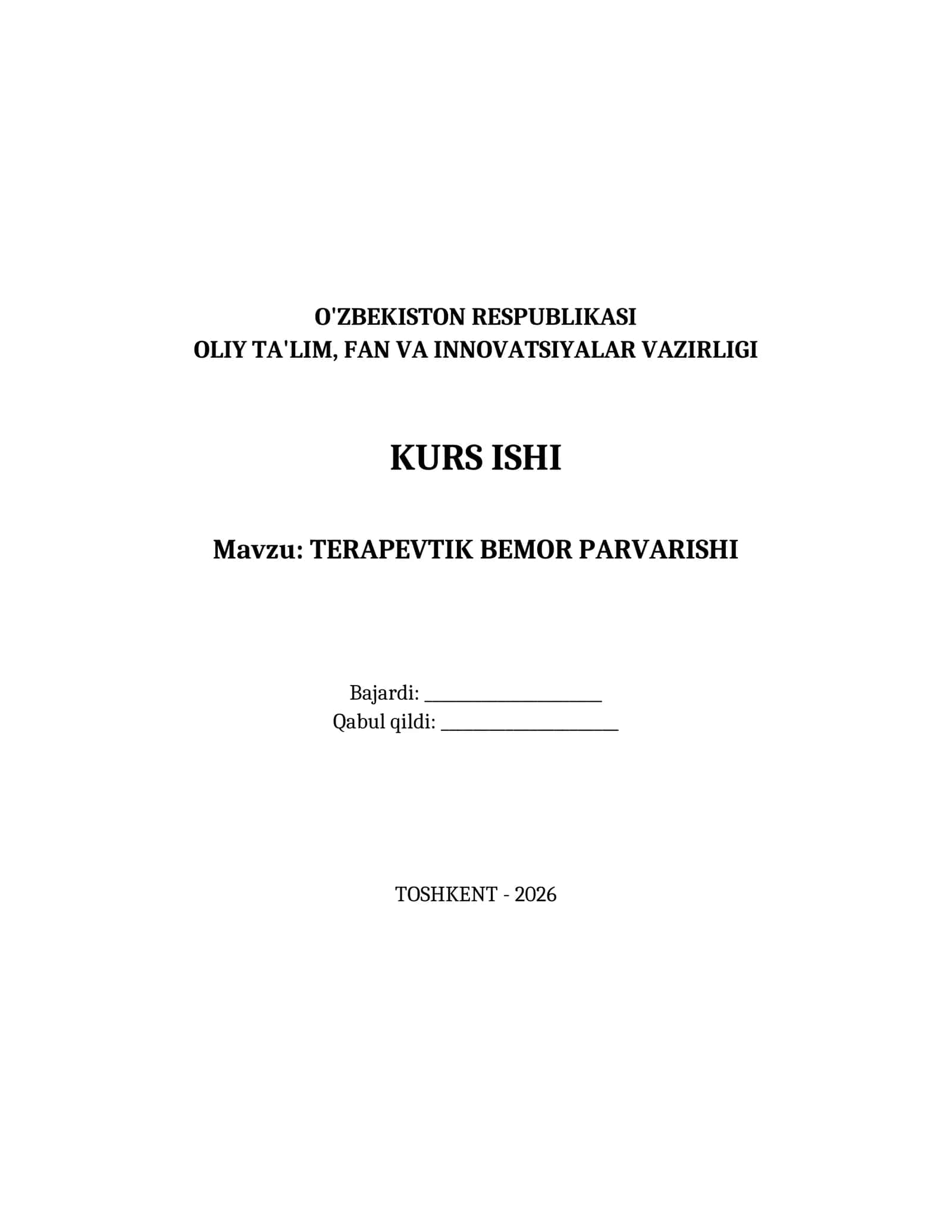 TERAPEVTIK BEMOR PARVARISHI