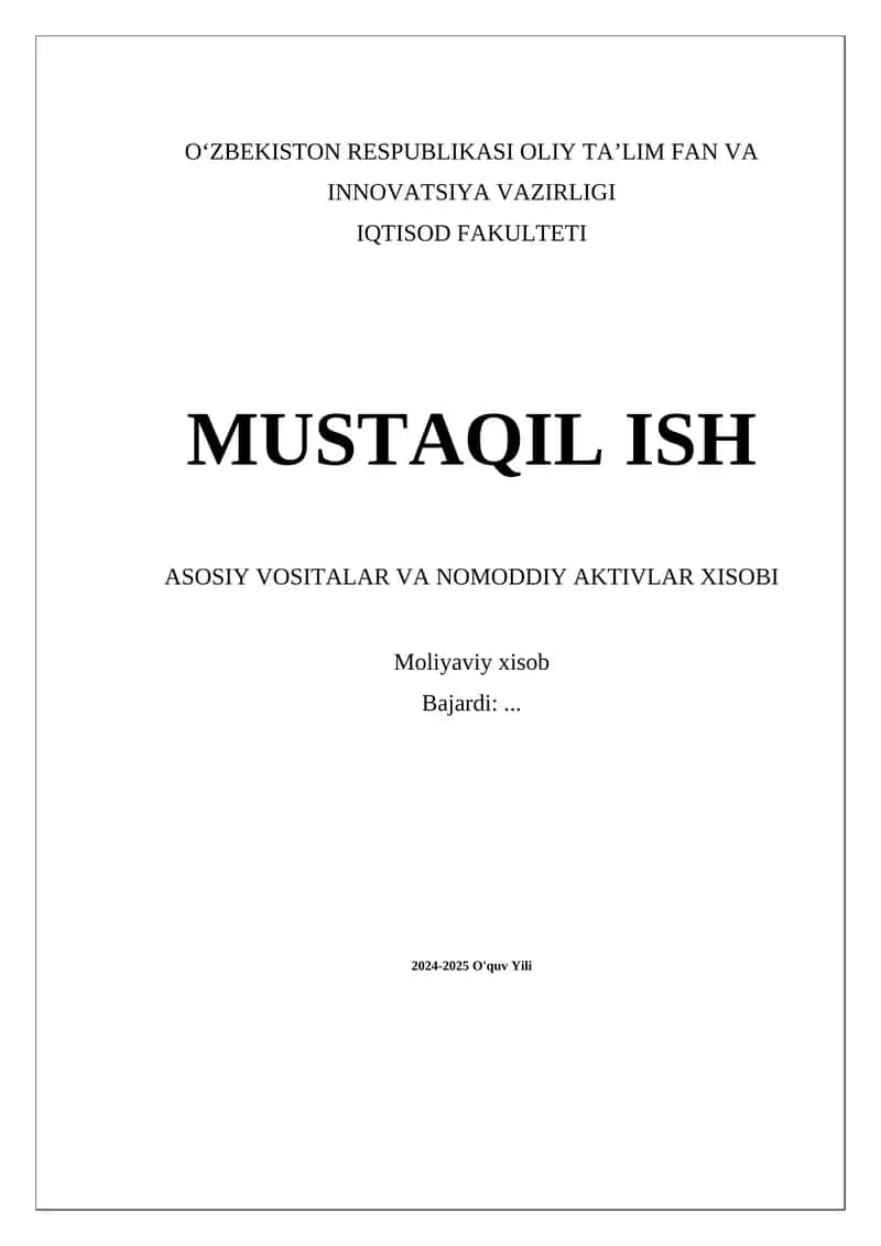 Asosiy vositalar va nomoddiy aktivlar xisobi