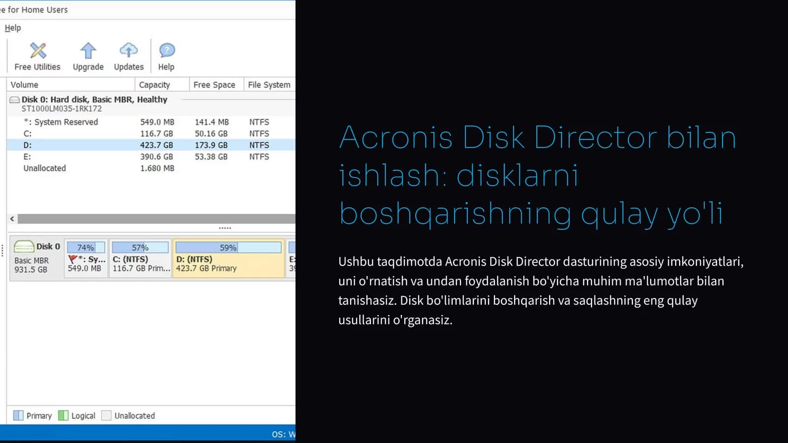 Acronis Disk Director bilan ishlash:disklarniboshqarishning qulay yo'li