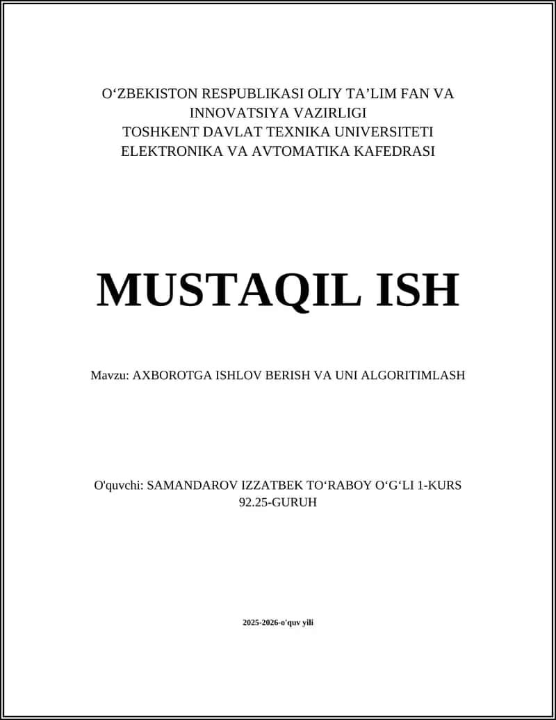 Axborot tushunchasi va o‘lchov birliklari