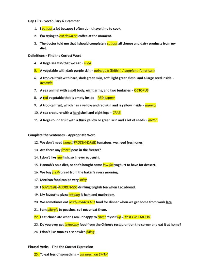 Vocabulary Exercises