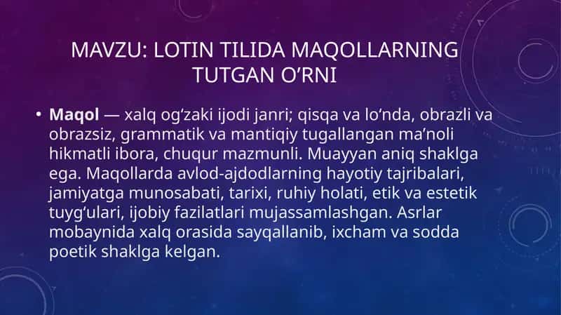Lotin tili damaqollarning tutgan o’rni