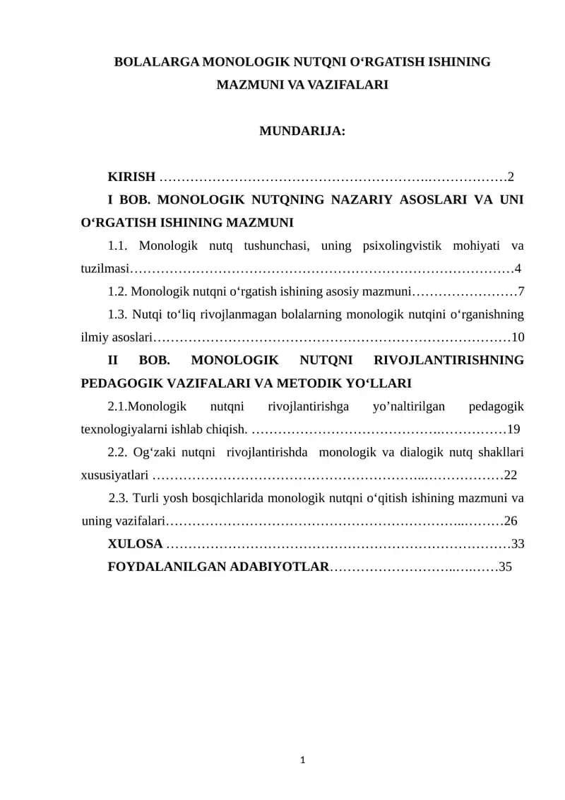 Monologik Nutqni O‘rgatish