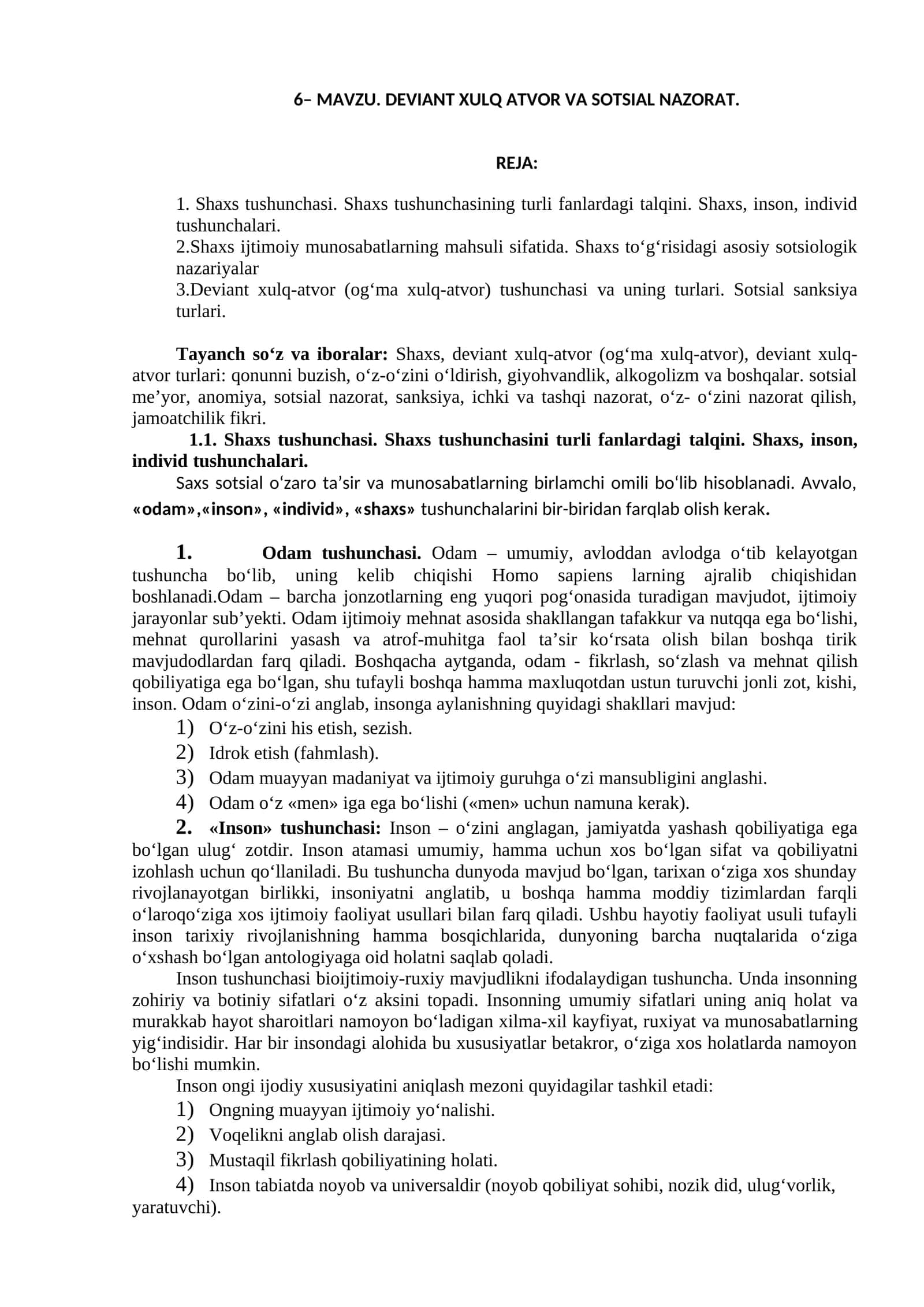 DEVIANT XULQ ATVOR VA SOTSIAL NAZORAT