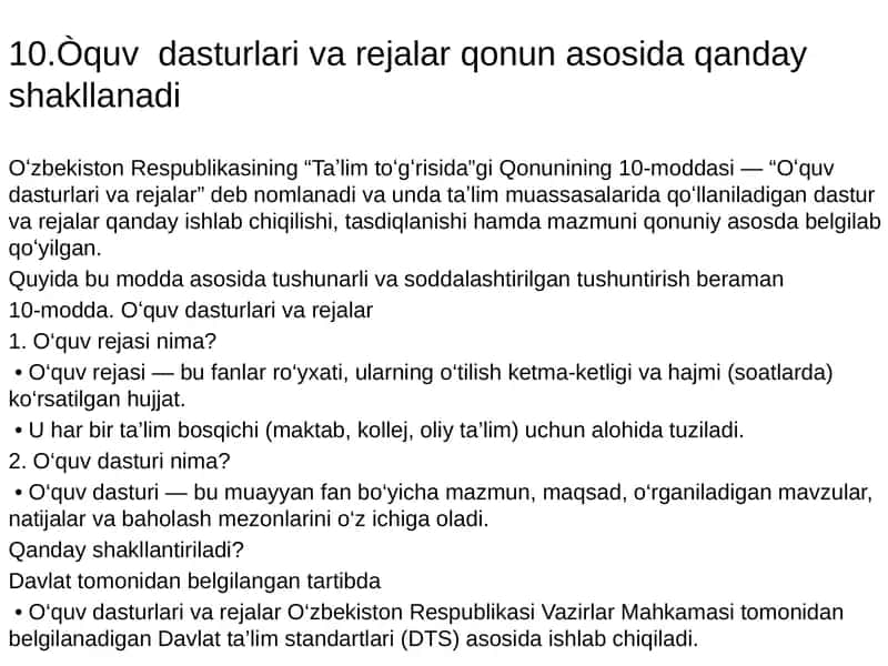 Oʻquv dasturlari va rejalar