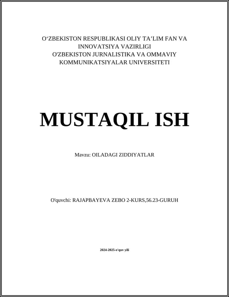 OILADAGI ZIDDIYATLAR