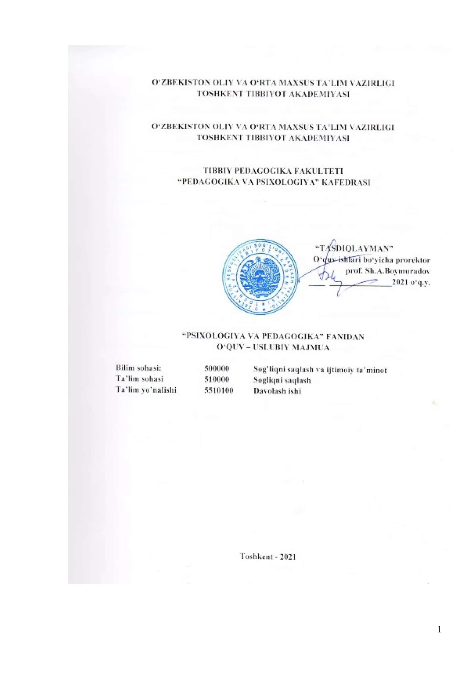 "Pedagogika va Psixologiya."