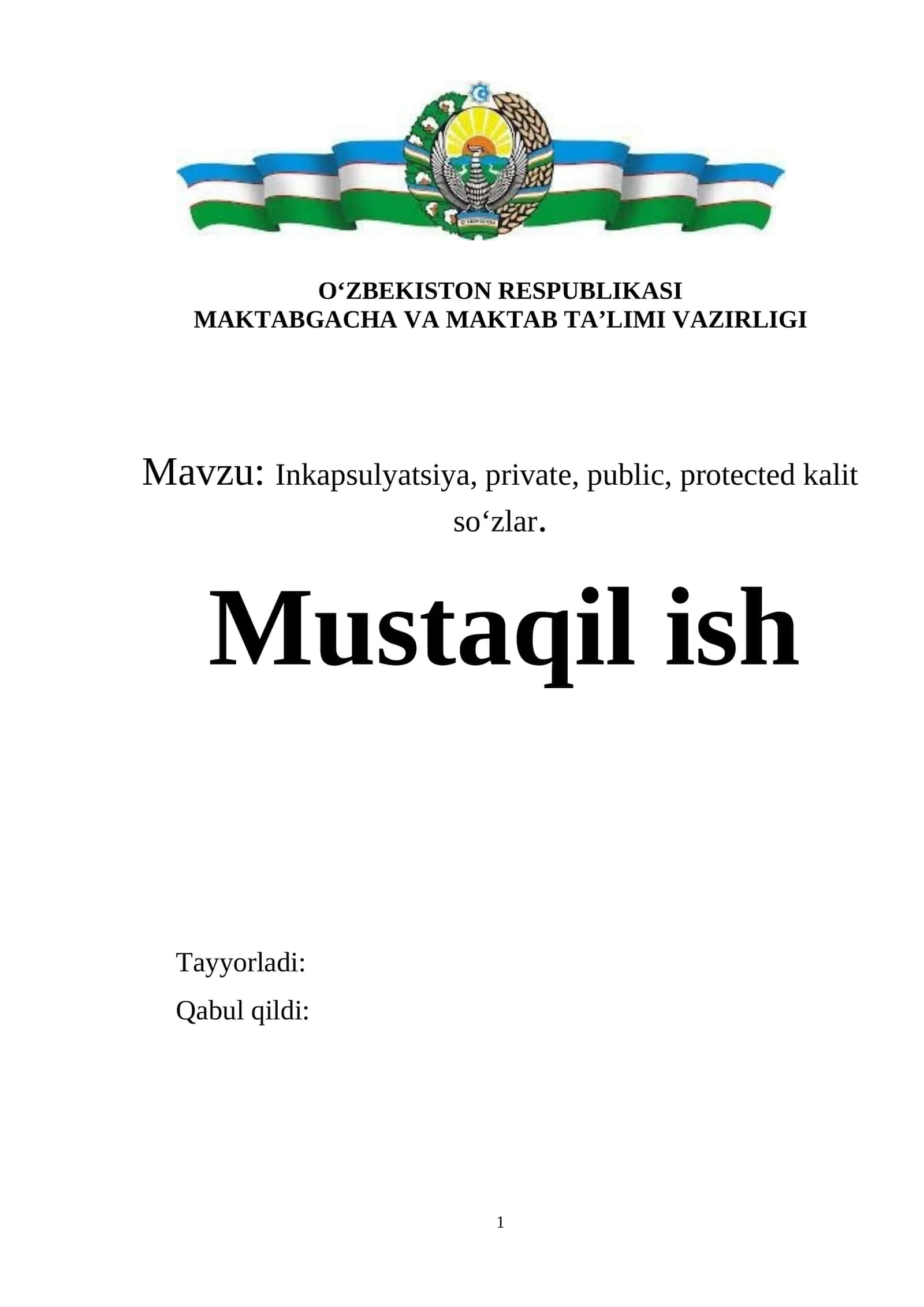 Inkapsulyatsiya, private, public, protected kalit so‘zlar