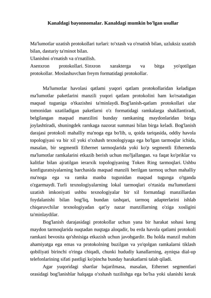 Ma'lumotlar uzatish protokollari turlari