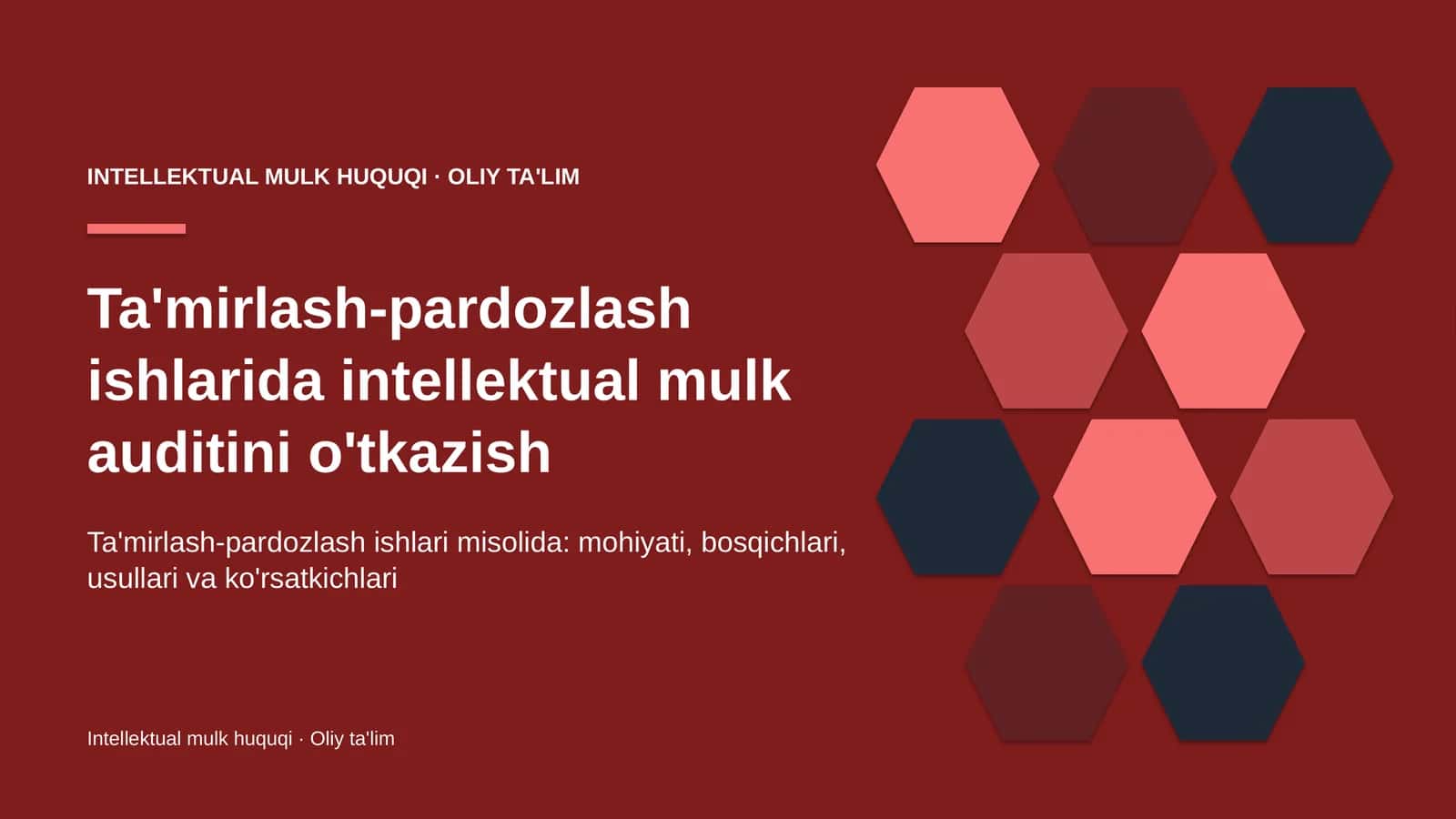 Ta'mirlash-pardozlash ishlarida intellektual mulk auditini o'tkazish