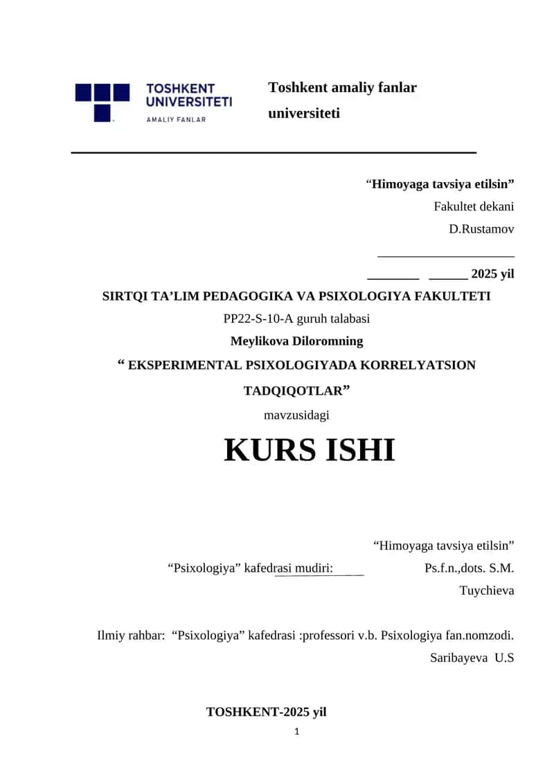 EKSPERIMENTAL PSIXOLOGIYADA KORRELYATSION.