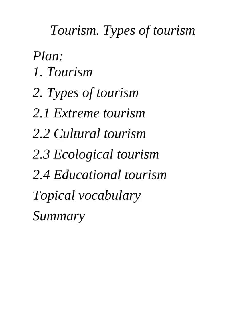 Tourism. Types of tourism
