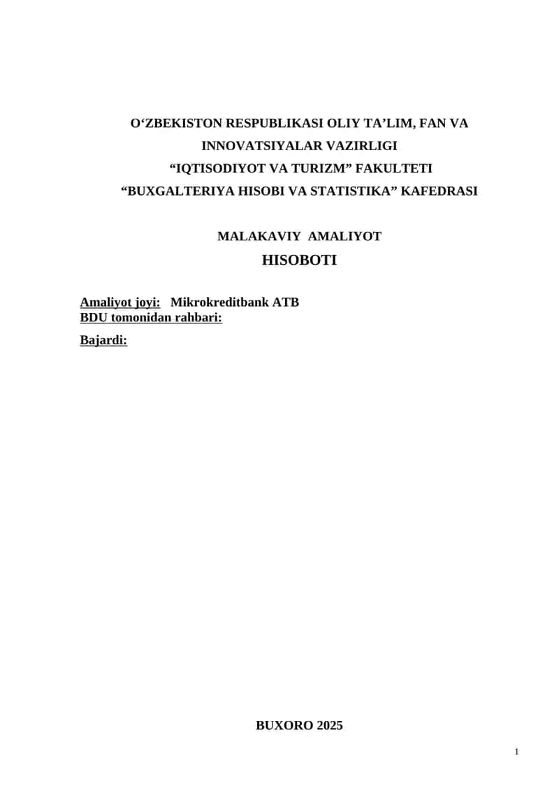 Mikrokreditbank ATB bank bitiruv amaliy hisoboti
