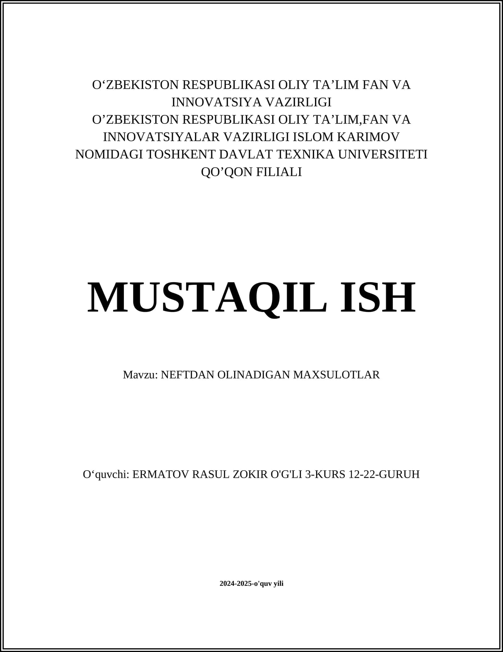 NEFTDAN OLINADIGAN MAXSULOTLAR TARIXI