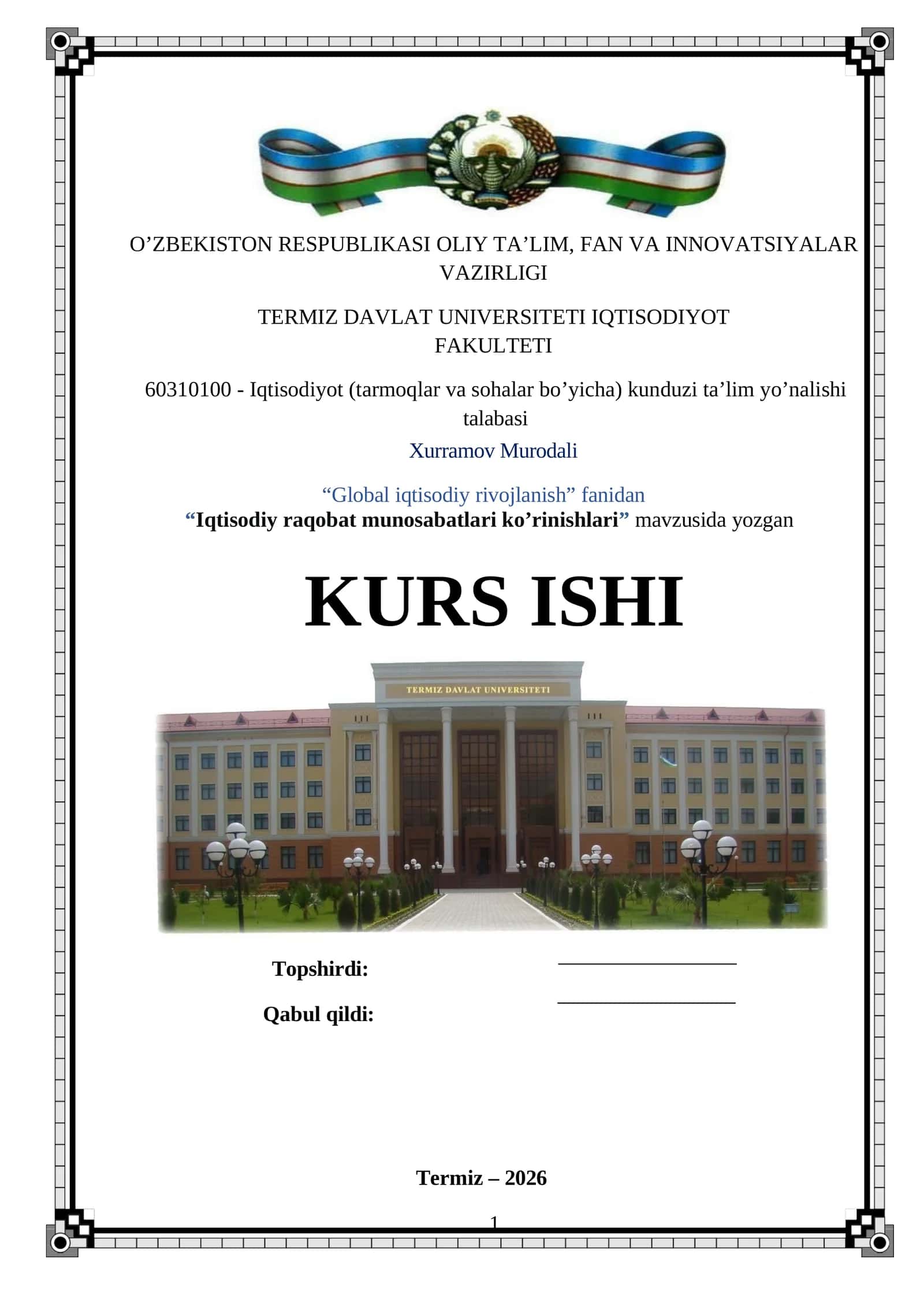 Iqtisоdiy rаqоbаt munоsаbаtlаri ko’rinishlаri kurs ishi