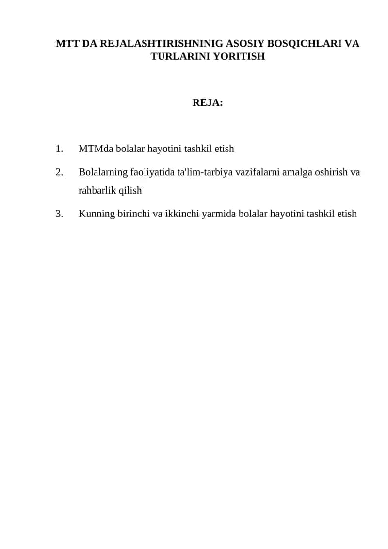 MTMda bolalar hayotini tashkil etish