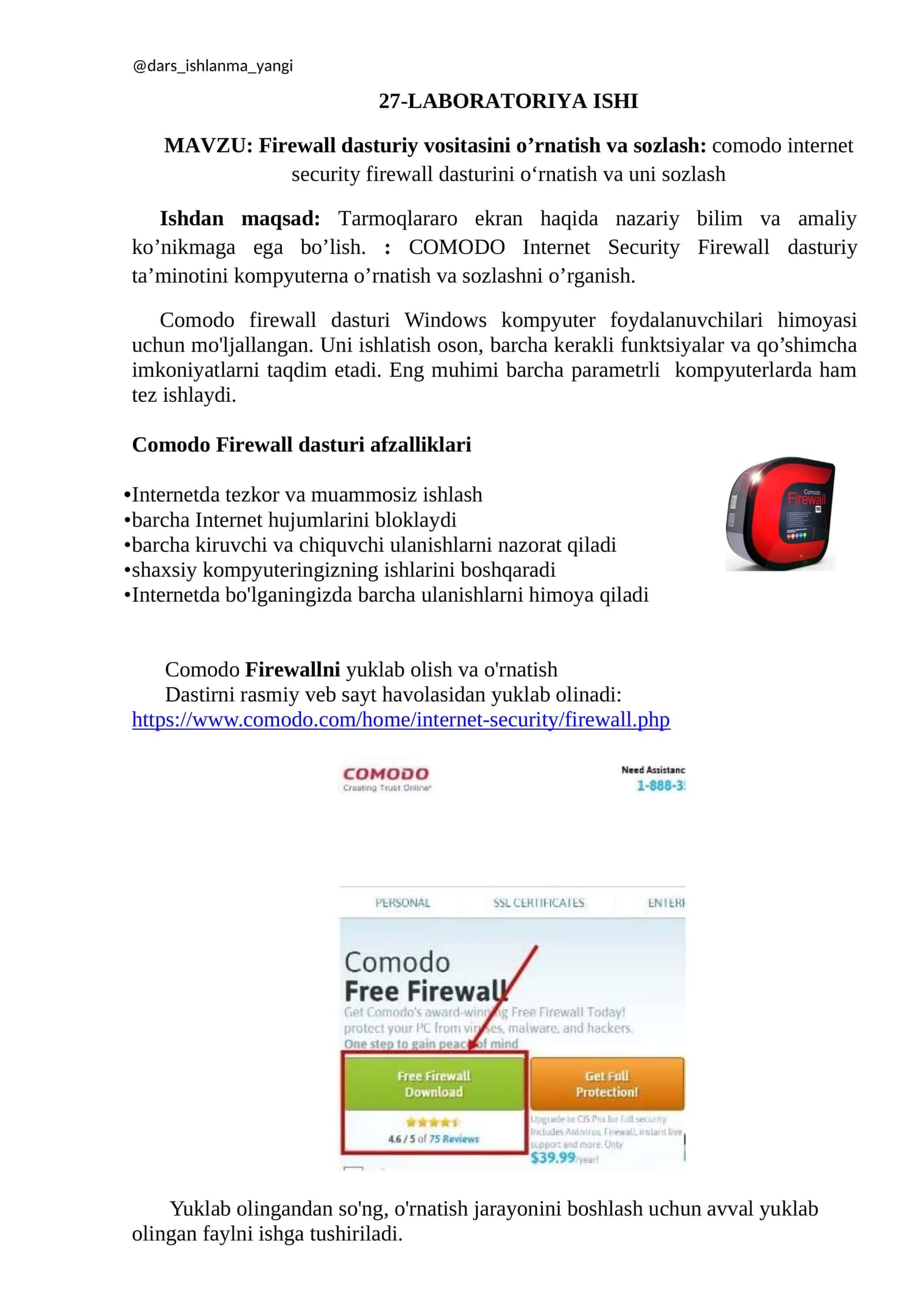 Firewall dasturiy vositasini o’rnatish va sozlash 1