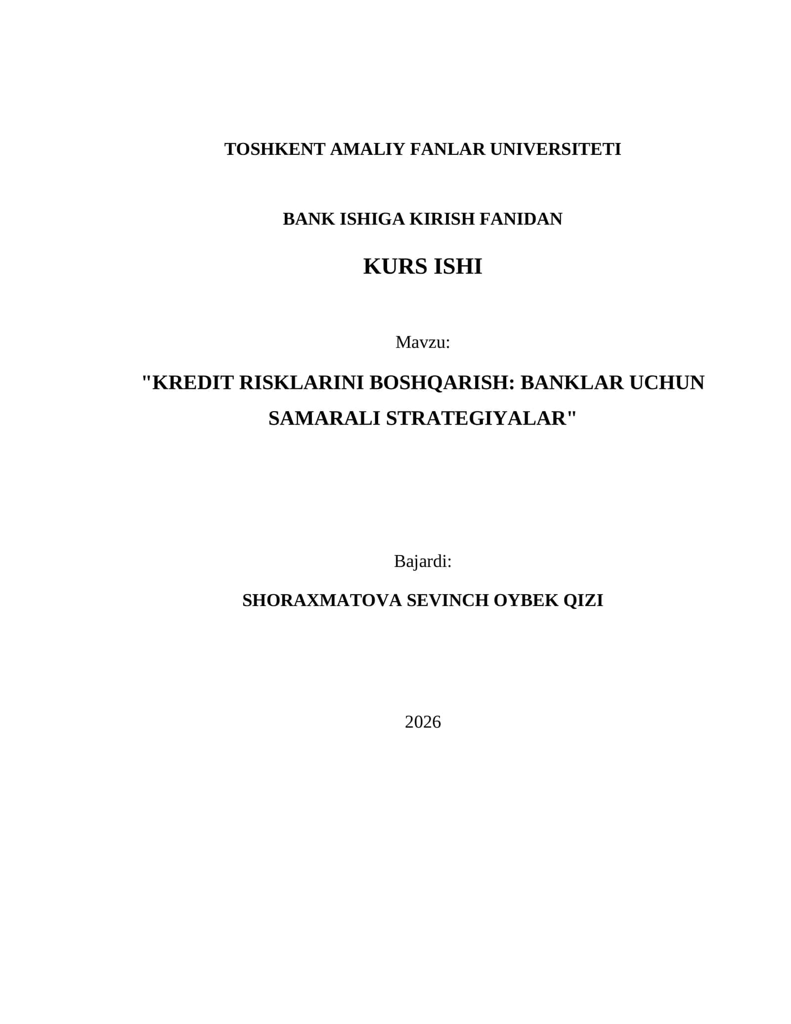 KREDIT RISKLARINI BOSHQARISH: BANKLAR UCHUN SAMARALI STRATEGIYALAR