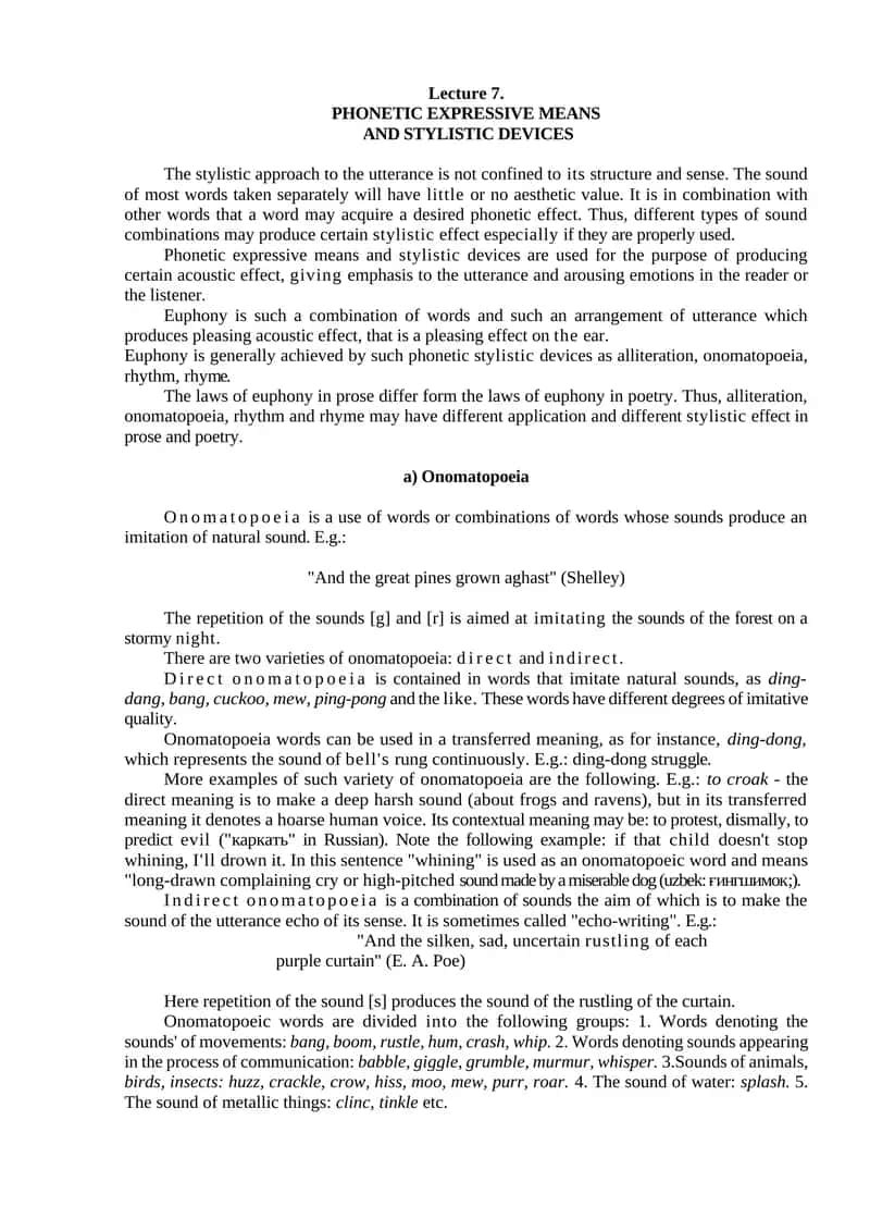 PHONETIC EXPRESSIVE MEANS AND STYLISTIC DEVICES
