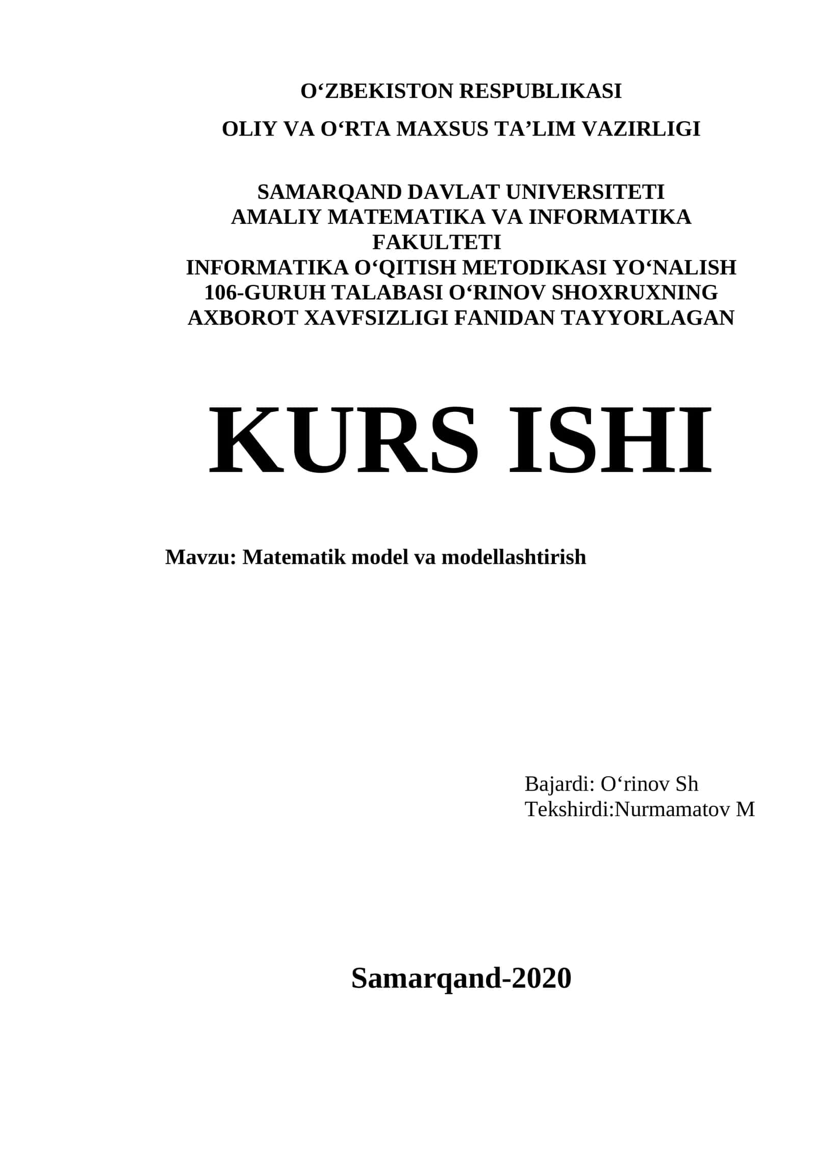 Matematik model va modellashtirish