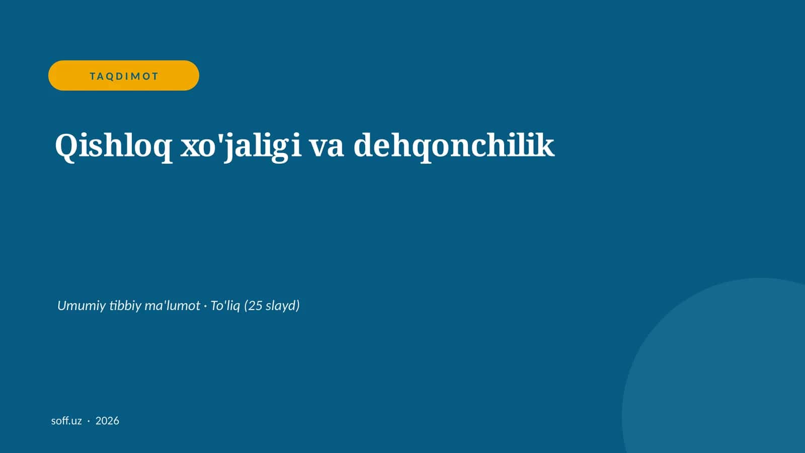 Qishloq xo'jaligi va dehqonchilik