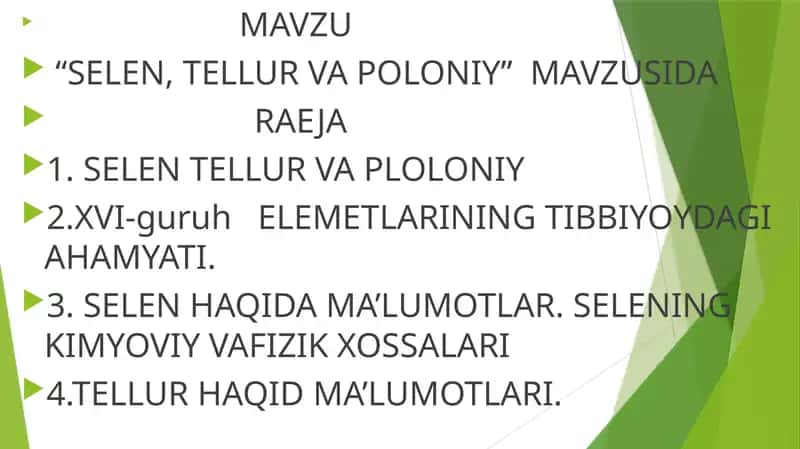 SELEN, TELLUR VA POLONIY