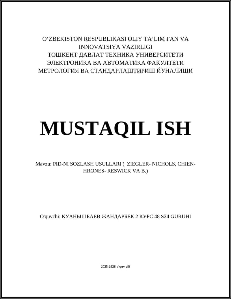 PID-NI SOZLASH USULLARI