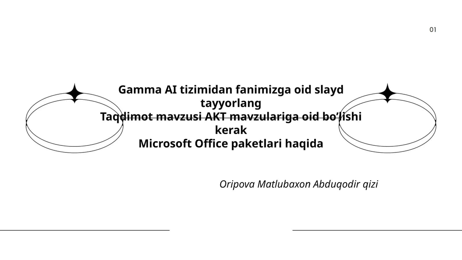 Gamma AI tizimidan fanimizga oid slayd tayyorlang