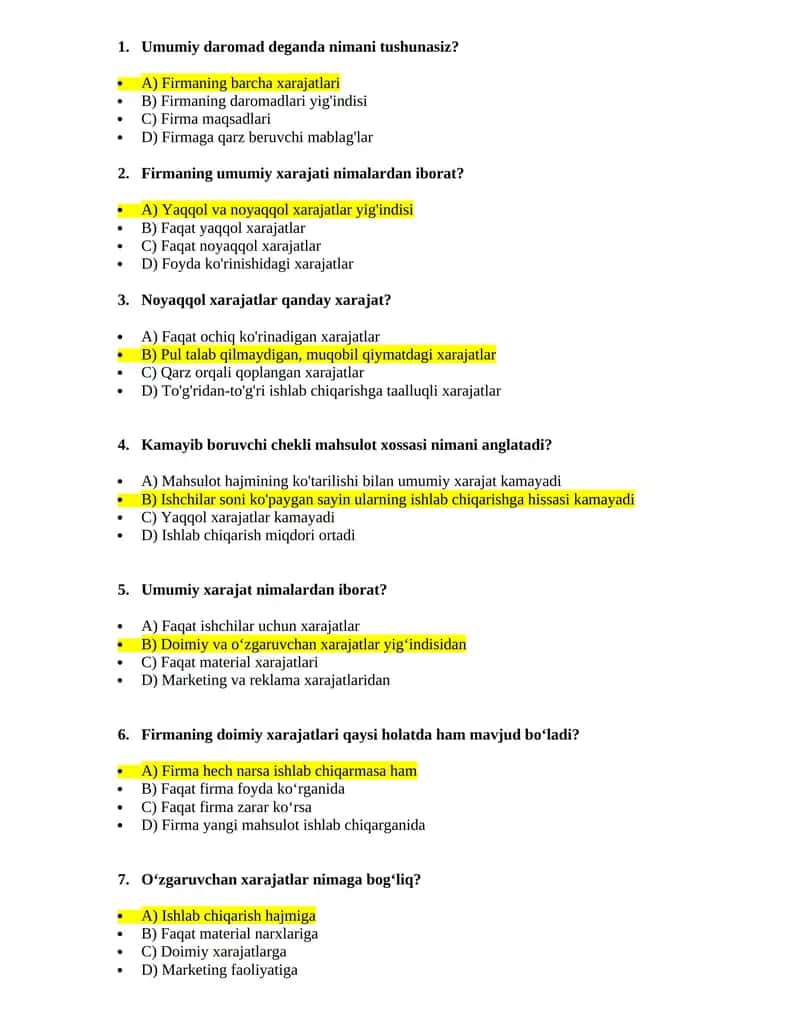 Mikroiqtisodiyot test baza