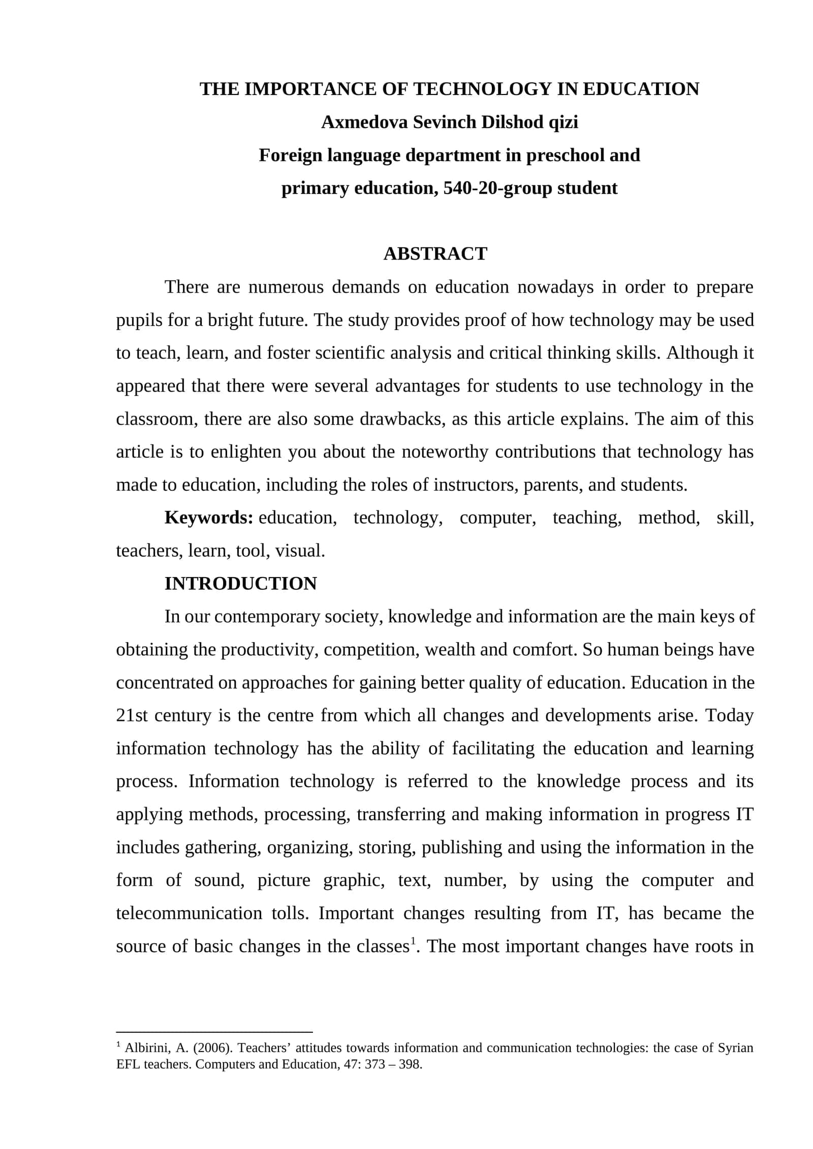 THE IMPORTANCE OF TECHNOLOGY IN EDUCATION