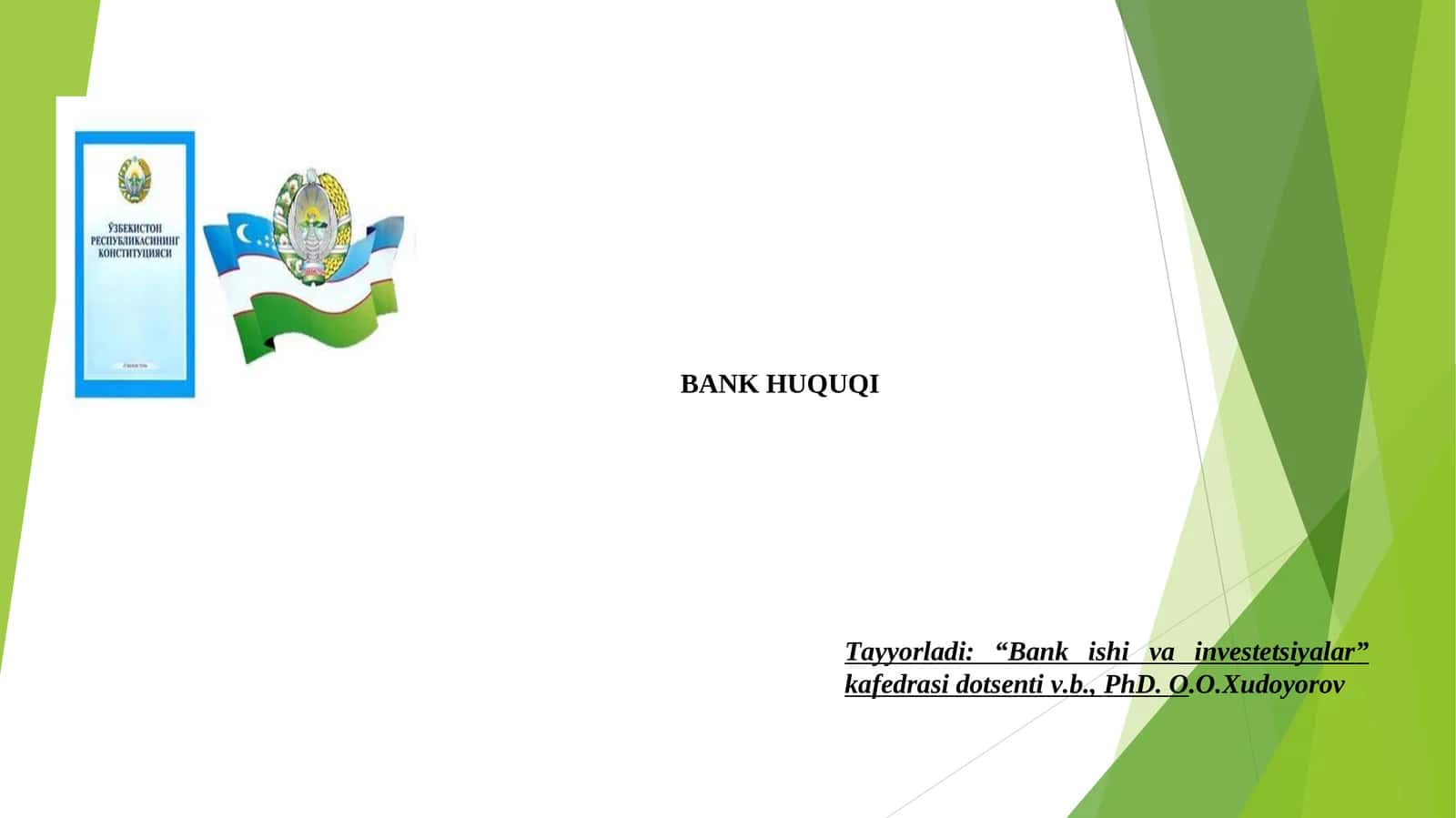 Markaziy (Davlat) bank faoliyatining huquqiy asoslari, kredit tashkilotlari faoliyatini davlat tomonidan tartibga solish