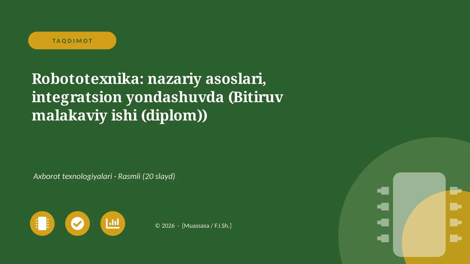 Robototexnika: nazariy asoslari, integratsion yondashuvda (Bitiruv malakaviy ishi (diplom))