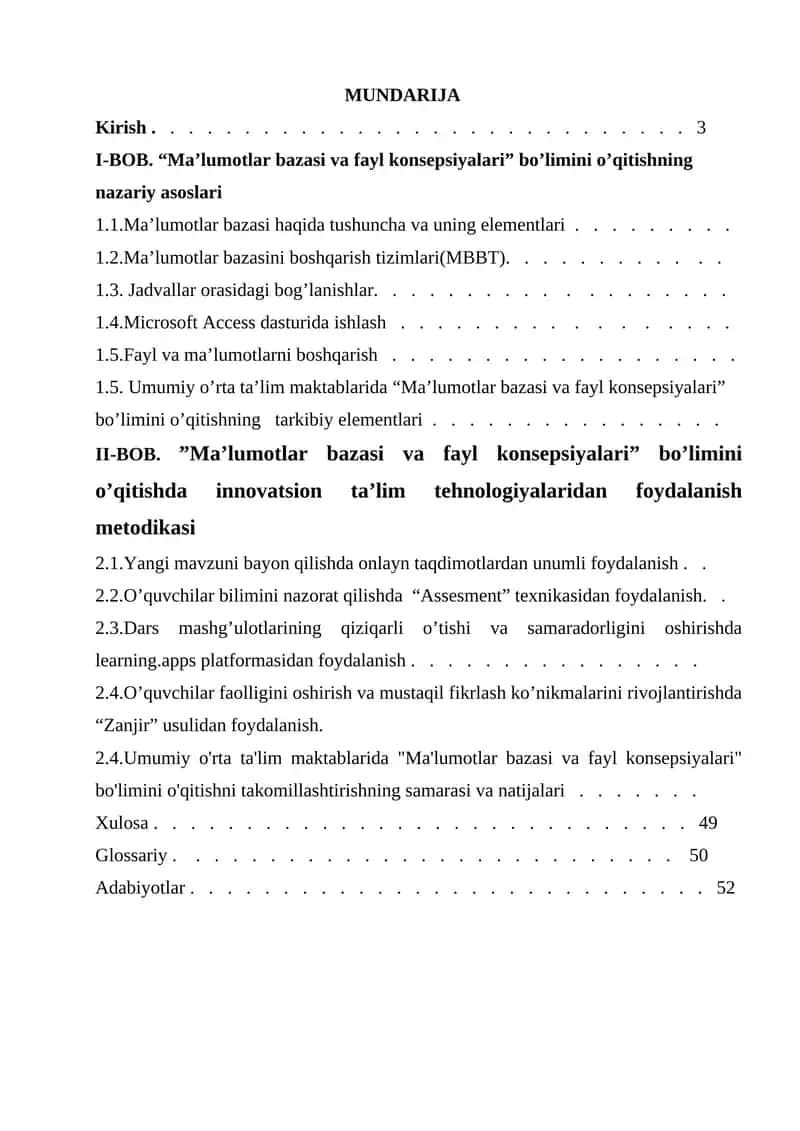 Ma'lumotlar bazasi va fayl konsepsiyalari