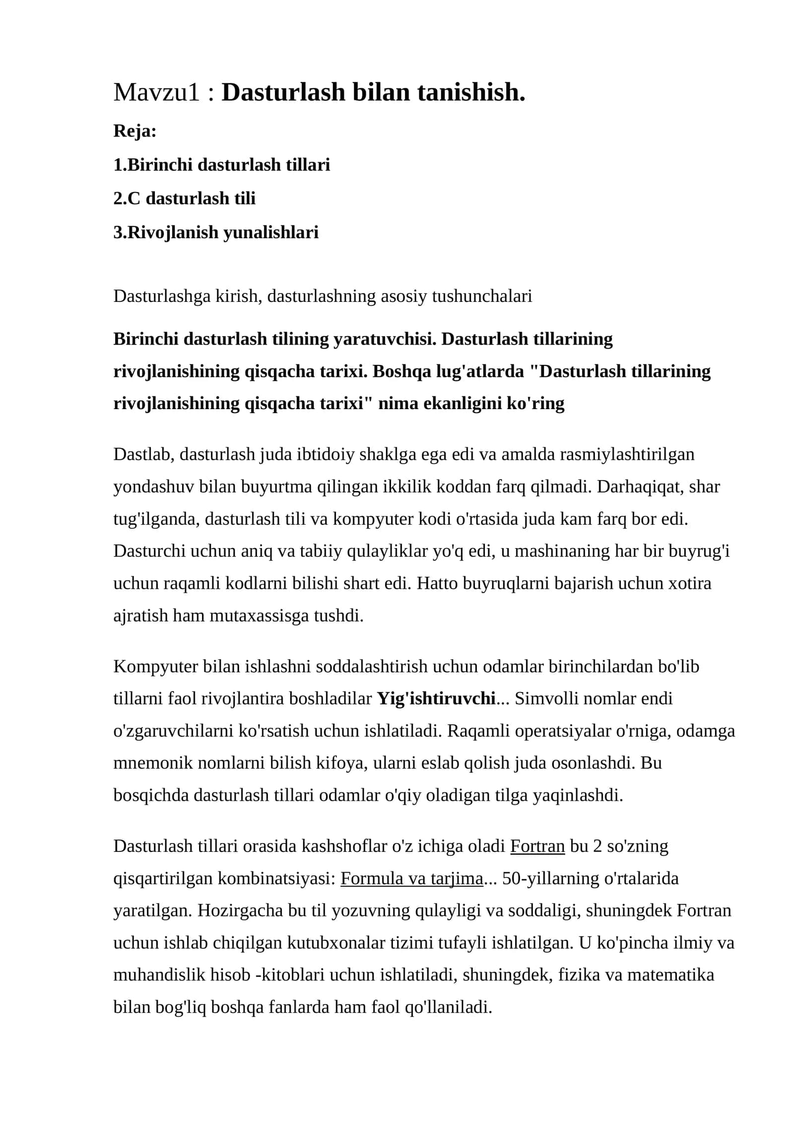 Dasturlash bilan tanishish